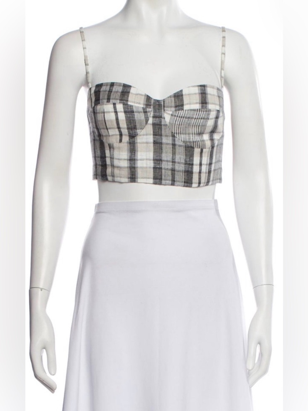 Reformation Plaid Bustier Crop Top — Black & White